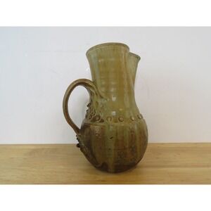 Studio Art Pottery Stoneware Pitcher Signed Earthy Rustic Color Modernist 10"